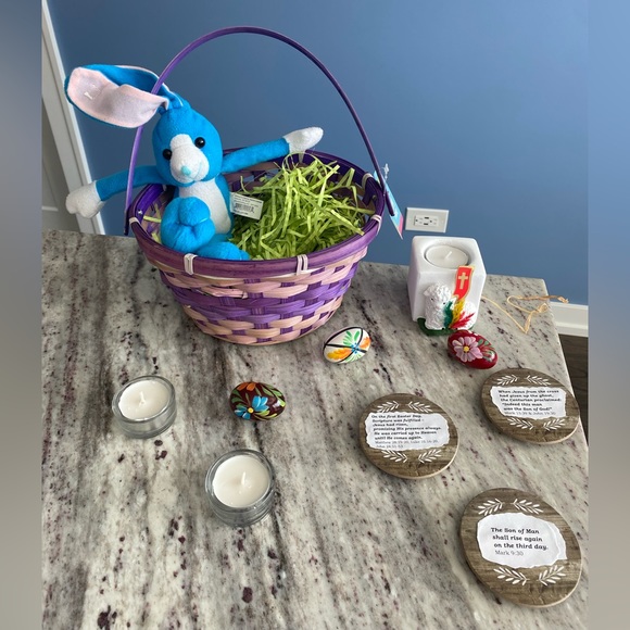 Holiday Easter Basket | Hand Painted Wooden Eggs & Lamb Candle | Poland Import - Picture 2 of 16